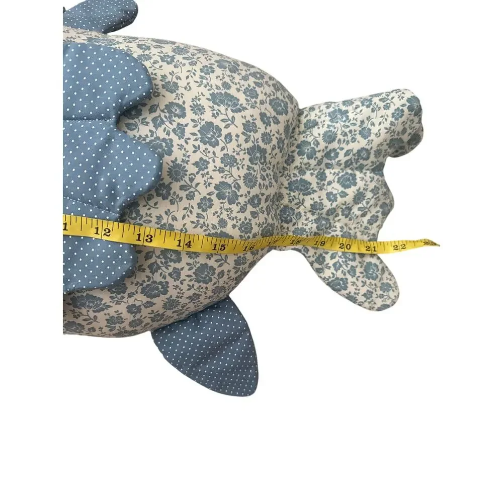 Handmade Blue Floral Fish-Shaped Pillow Cottagecore Coastal Decor
